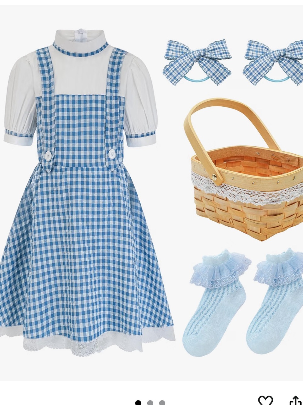 Dorothy wizard of Oz Blue Gingham Pinafore Dress with White Blouse basket new